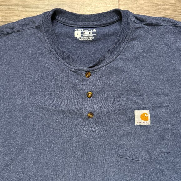 Carhartt Men's Heavyweight Short-Sleeve Pocket Henley T-Shirt - Blue - Picture 2 of 6